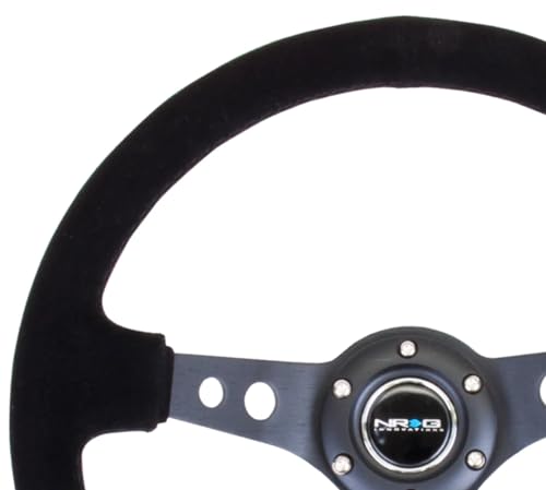 NRG Innovations NRG-RST-006-S Reinforced Steering Wheel 350mm Sport Steering Wheel (3" Deep), Black Spoke Suede Black Stitch