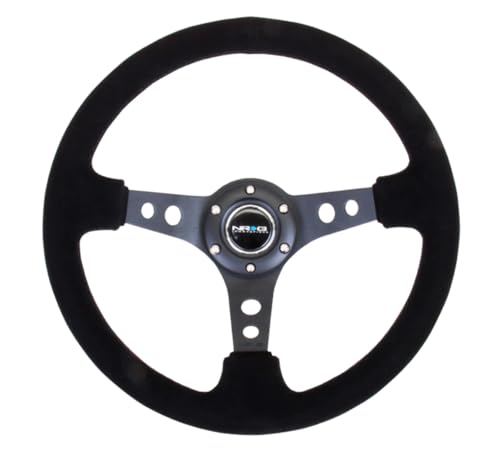 NRG Innovations NRG-RST-006-S Reinforced Steering Wheel 350mm Sport Steering Wheel (3" Deep), Black Spoke Suede Black Stitch