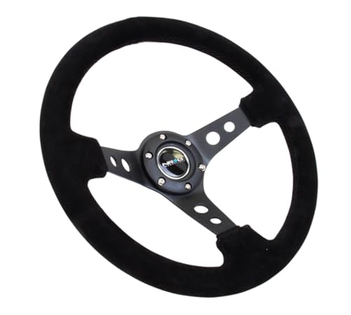 NRG Innovations NRG-RST-006-S Reinforced Steering Wheel 350mm Sport Steering Wheel (3" Deep), Black Spoke Suede Black Stitch