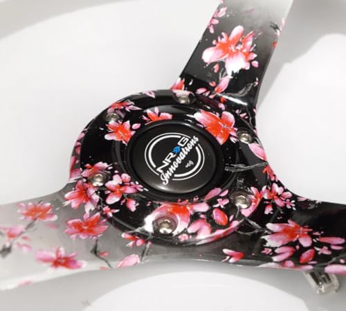 NRG Innovations NRG-RST-036SAK-R Reinforced Steering Wheel, Hydro Dipped Sakura Floral 3" Deep, 5mm Spoke, 350mm, Pink Suede with Black Baseball Stitching