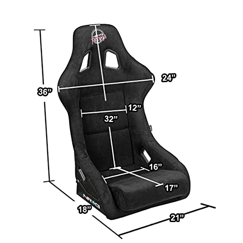 NRG Innovations NRG-FRP-302BK Large Size Fiber Glass Bucket Racing Seat Black Alcantara