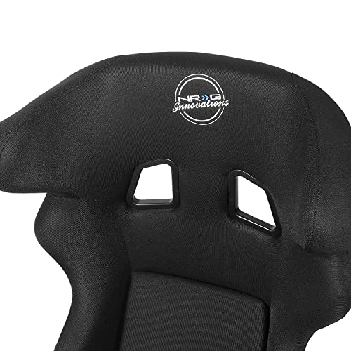 NRG Innovations NRG-FRP-600WT Arrow Embroidery Fixed Back Bucket Racing Seat With Side Mount Brackets,White Fiberglass Shell/Black Fabric Seat Cover