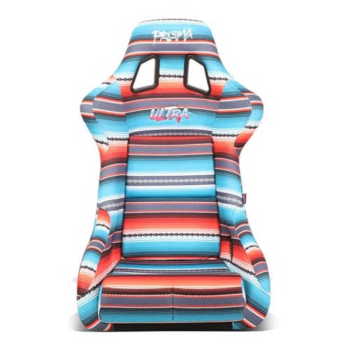 NRG Innovations Prisma Fixed Back Bucket Racing Seat with Bottom Mount Bracket, 24" W X 36" H X 18" D, Red White Blue Black Pink Serape Print, FRP-302-BAJACALI