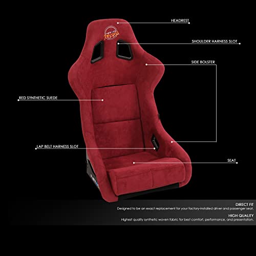 NRG Innovations NRG-FRP-302MAR-PRISMA Universal Fixed Back Bucket Racing Seat for 6-Point Harnesses, Size L, Maroon Seat Cover