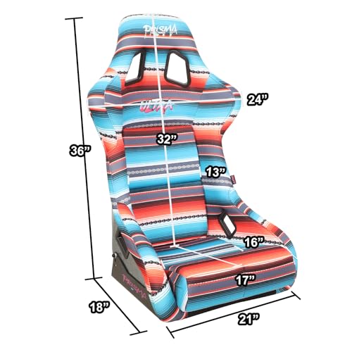 NRG Innovations Prisma Fixed Back Bucket Racing Seat with Bottom Mount Bracket, 24" W X 36" H X 18" D, Red White Blue Black Pink Serape Print, FRP-302-BAJACALI