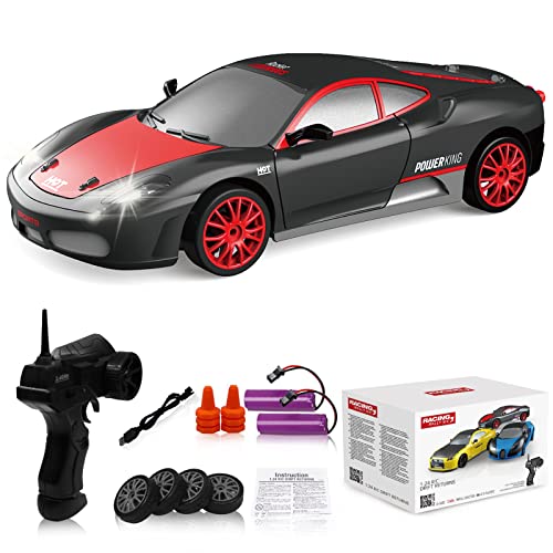 Remote Control Car RC Drift Car 2.4GHz 1:24 Scale 4WD 15KM/H High Speed Model Vehicle with LED Lights Drifting Tire Racing Sport Toy Car for Adults Boys Girls Kids Gift 2Pcs Rechargeable Batteries