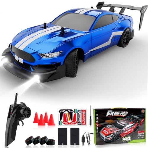 Remote Control Car RC Drift Car 1:16 Scale 4WD RC Car with LED Lights 2.4GHz 30km/h Hard Shell RTR High Speed Drift Racing Sport Toy Car for Adults Boys Girls Kids Gift 2Pcs Rechargeable Batteries