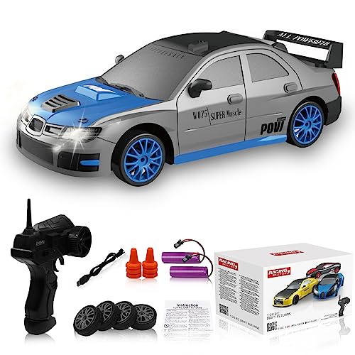 Remote Control Car RC Drift Car 2.4GHz 1:24 Scale 4WD 15KM/H High Speed Model Vehicle with LED Lights Drifting Tire Racing Sport Toy Car for Adults Boys Girls Kids Gift 2Pcs Rechargeable Batteries