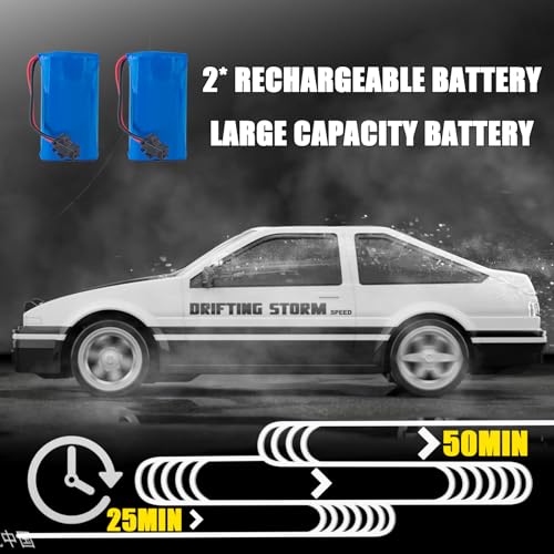 Remote Control Car RC Drift Car 1:16 Scale 4WD RC Car with LED Lights 2.4GHz 30km/h Hard Shell RTR High Speed Drift Racing Sport Toy Car for Adults Boys Girls Kids Gift 2Pcs Rechargeable Batteries