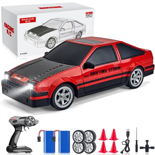 Remote Control Car RC Drift Car 1:16 Scale 4WD RC Car with LED Lights 2.4GHz 30km/h Hard Shell RTR High Speed Drift Racing Sport Toy Car for Adults Boys Girls Kids Gift 2Pcs Rechargeable Batteries