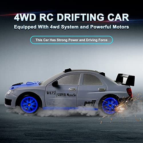 Remote Control Car RC Drift Car 2.4GHz 1:24 Scale 4WD 15KM/H High Speed Model Vehicle with LED Lights Drifting Tire Racing Sport Toy Car for Adults Boys Girls Kids Gift 2Pcs Rechargeable Batteries