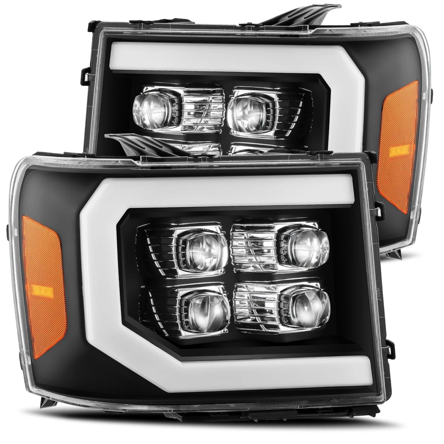 07-13 GMC Sierra LED Projector Headlights Plank Style Design Gloss Black W/ Activation Light And Sequential Signal