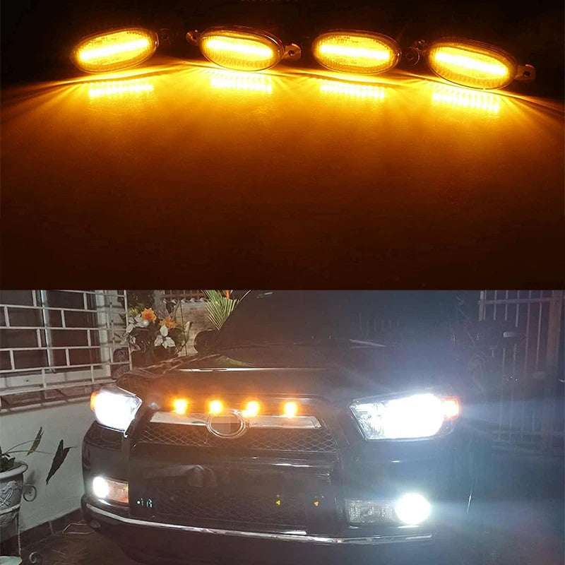 Universal Car Front LED Grille Light Smoked Amber White 12LED Grill