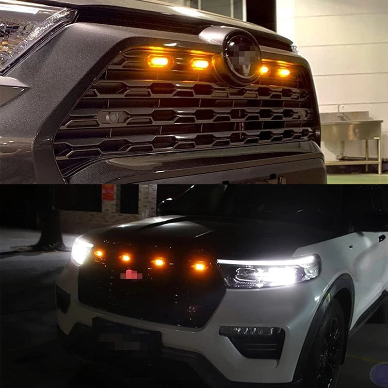 Universal Car Front LED Grille Light Smoked Amber White 12LED Grill