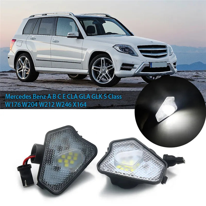 2Pcs Car Led Under Side Rearview Mirror Puddle Light For Mercedes Benz