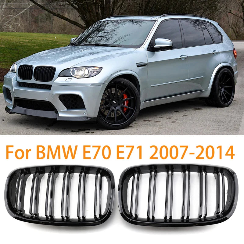 2Pcs Kidney Grille ABS Gloss Black Front Bumper Racing Grill for BMW