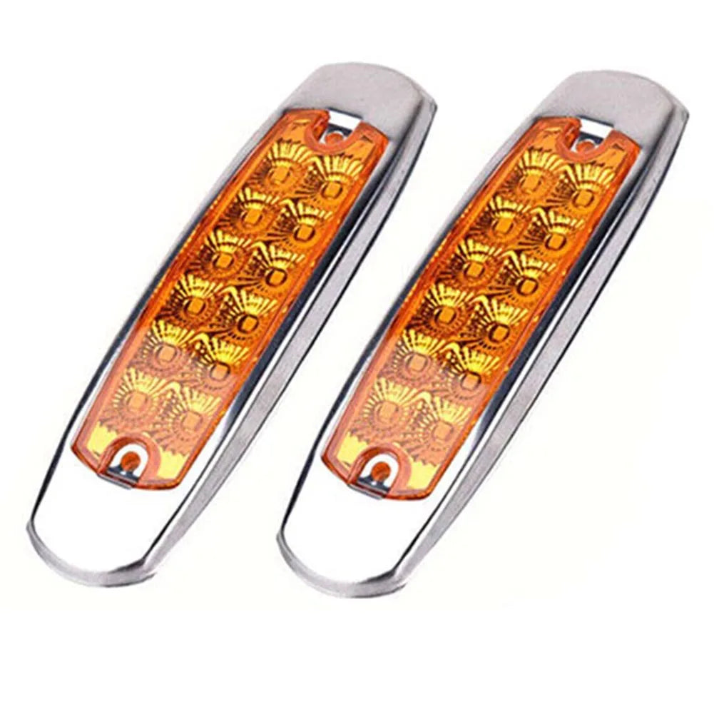 2Pcs Side Marker Lamp Amber Clearance Light Fish Shape Trailer 12LED