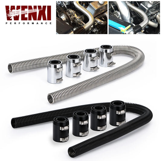 Universal 48" Stainless Steel Radiator Flexible Coolant Water Hose Kit