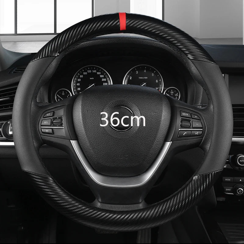 36cm Leather +Carbon Fiber Car Steering Wheel Cover Size S for Honda