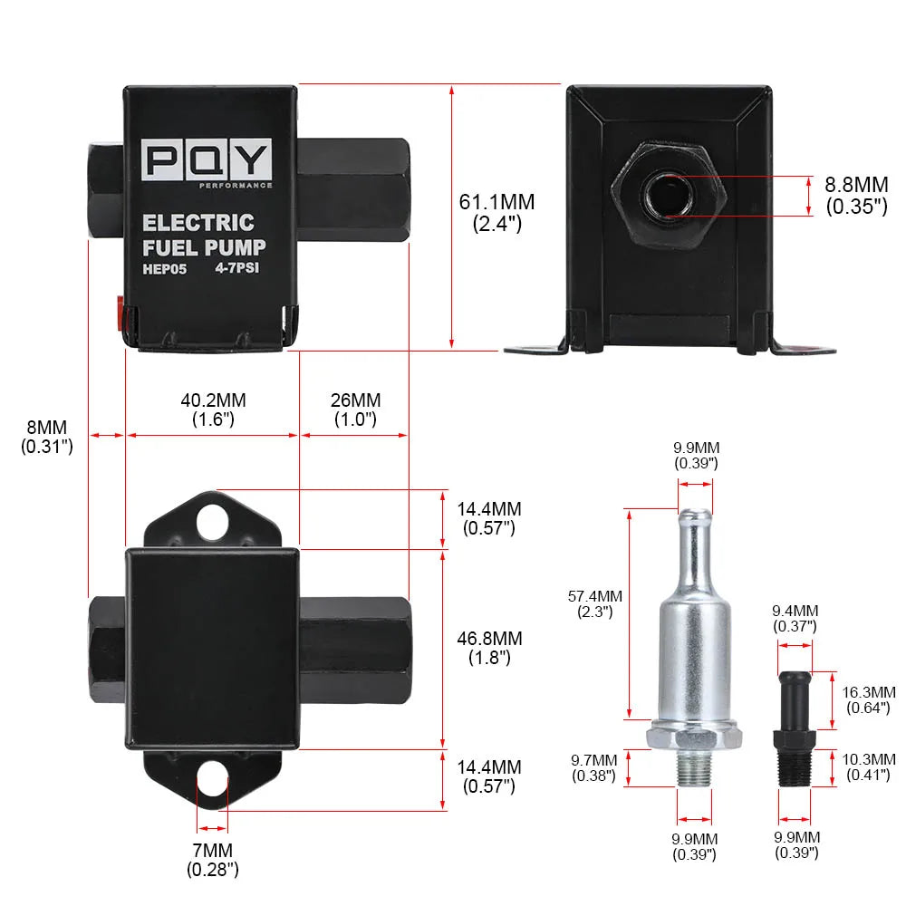 Universal 12V Electronic Inline Fuel Pump 4-7PSI High Pressure 90LPH