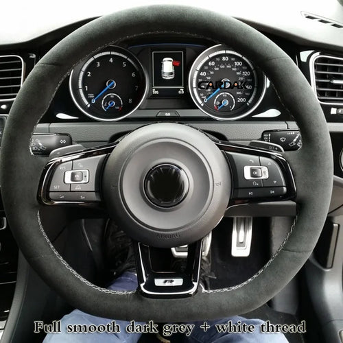 WCaRFun Customize Black Suede Car Steering Wheel Cover for Volkswagen