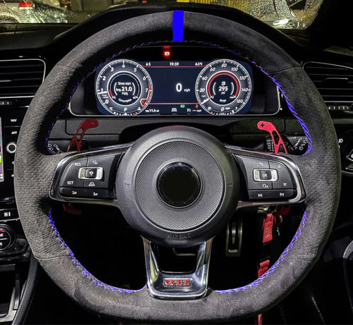 WCaRFun Black Suede Car Steering Wheel Cover for Volkswagen VW Golf R