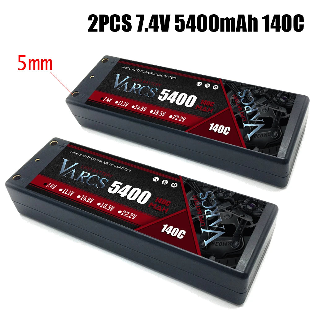 2PCS VARCS  Lipo Batteries 2S 7.4V 5400mAh 140C/280C 5MM HardCase for