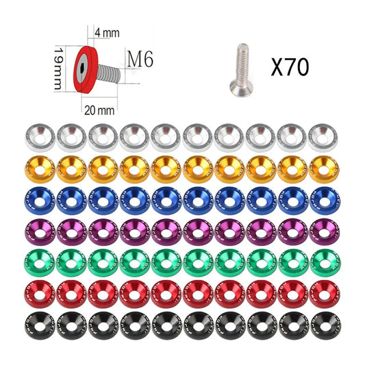 7Color 70PCS Aluminum JDM Fender Washers and M6 Bolt Car Modified Hex