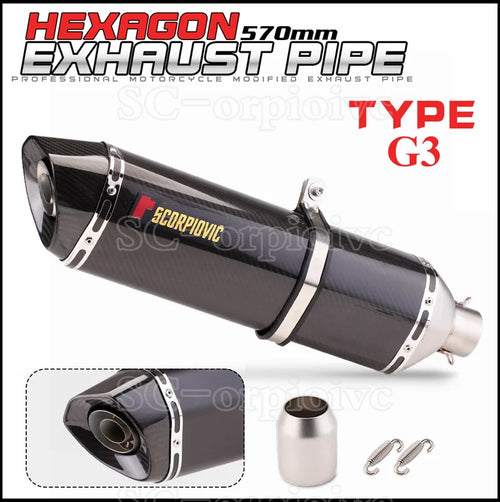 570MM Universal Motorcycle Exhaust Carbon fiber Escape Moto Pipe