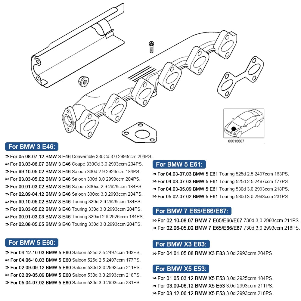 11627788422 Exhaust Manifold for BMW E46 E39 E60 E61 E38 E65 E83 E53