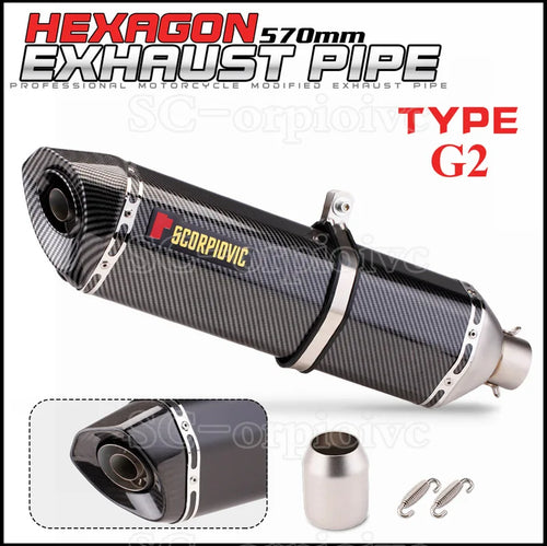 570MM Universal Motorcycle Exhaust Carbon fiber Escape Moto Pipe