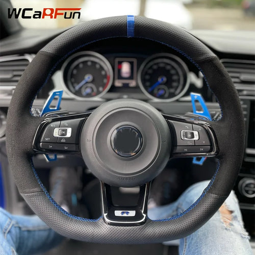 WCaRFun Customize Black Suede Car Steering Wheel Cover for Volkswagen