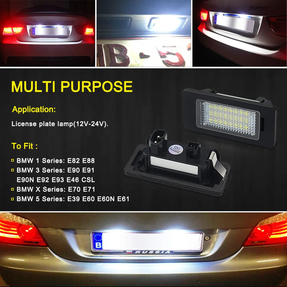 2Pcs LED Number License Plate Light Lamp for For BMW E90 E92 E39 E60