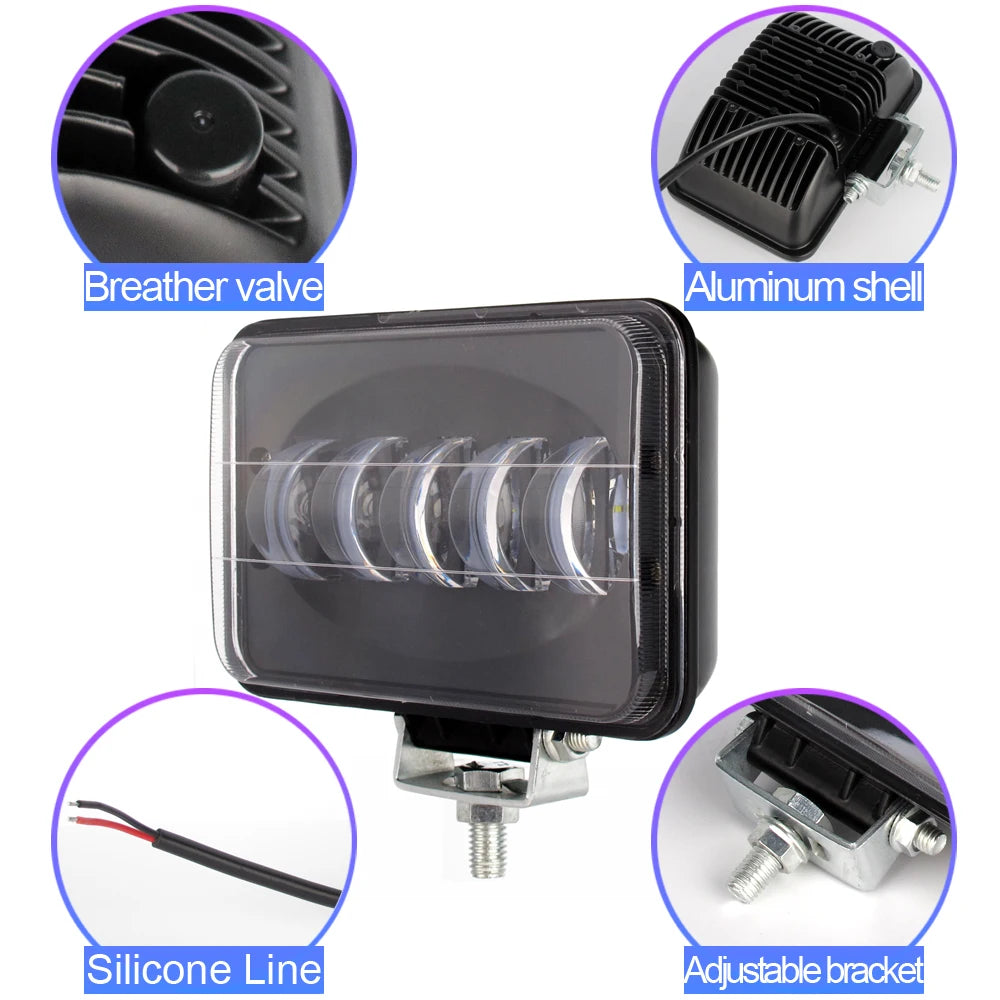 6D Lens 6 Inch Square Led Work Light For Trailer 4WD ATV SUV UTV