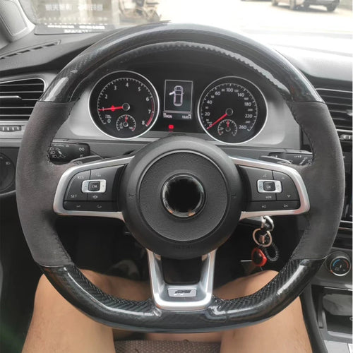 WCaRFun Customize Black Suede Car Steering Wheel Cover for Volkswagen