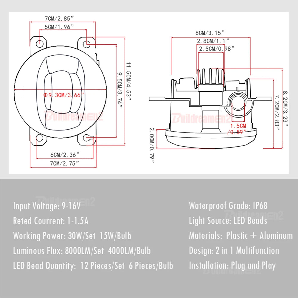 2 X LED Fog Light 30W 8000LM Car Front Bumper Fog Lamp For Subaru