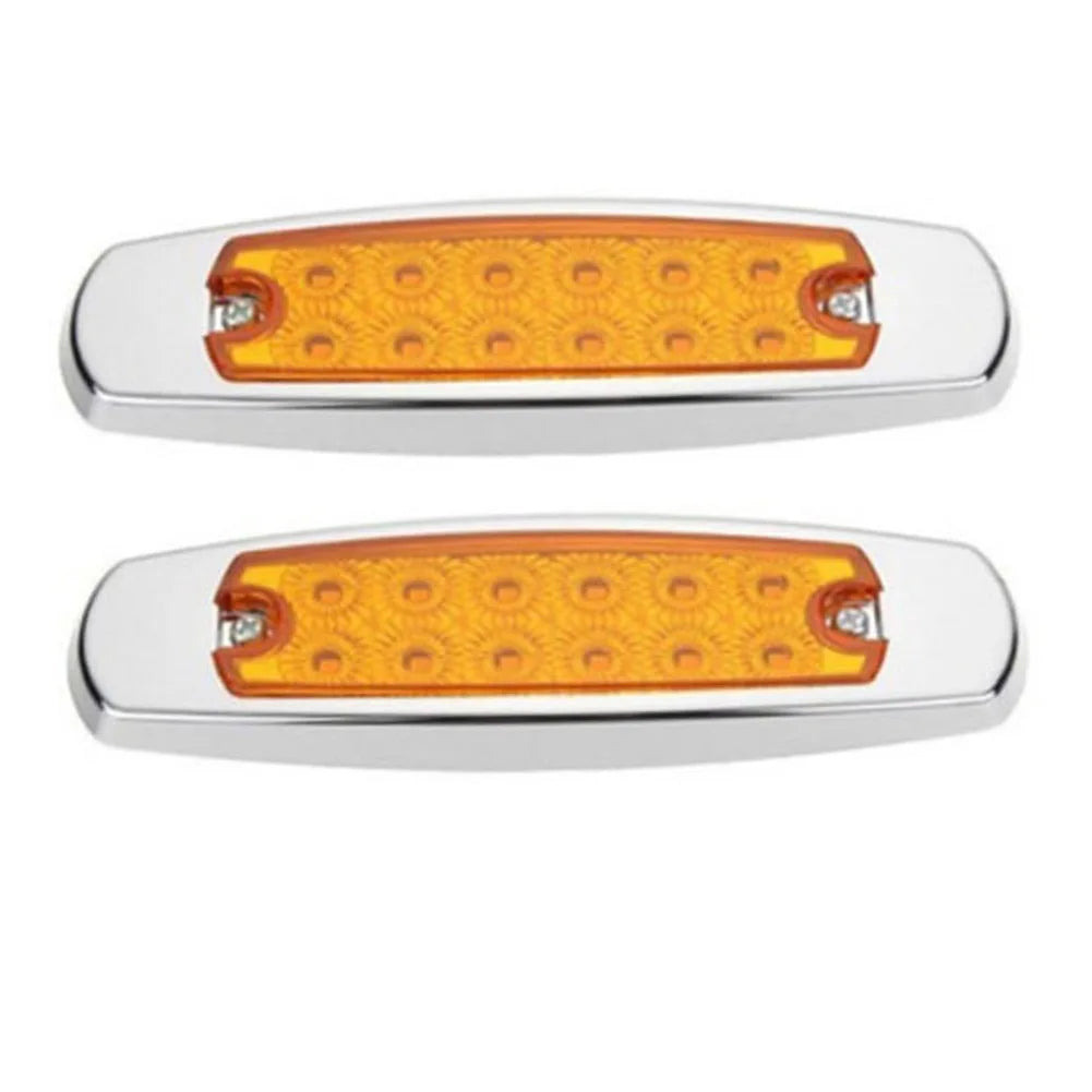 2Pcs Side Marker Lamp Amber Clearance Light Fish Shape Trailer 12LED