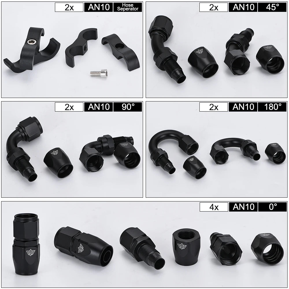 10AN AN10 Oil Fuel Fittings Hose End 0+45+90+180 Degree Oil Adaptor