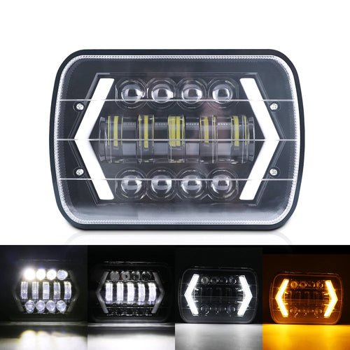 2PCS 5X7 7X6 LED Car Headlight Square DRL Turn Signal Hi/Lo Beam Halo