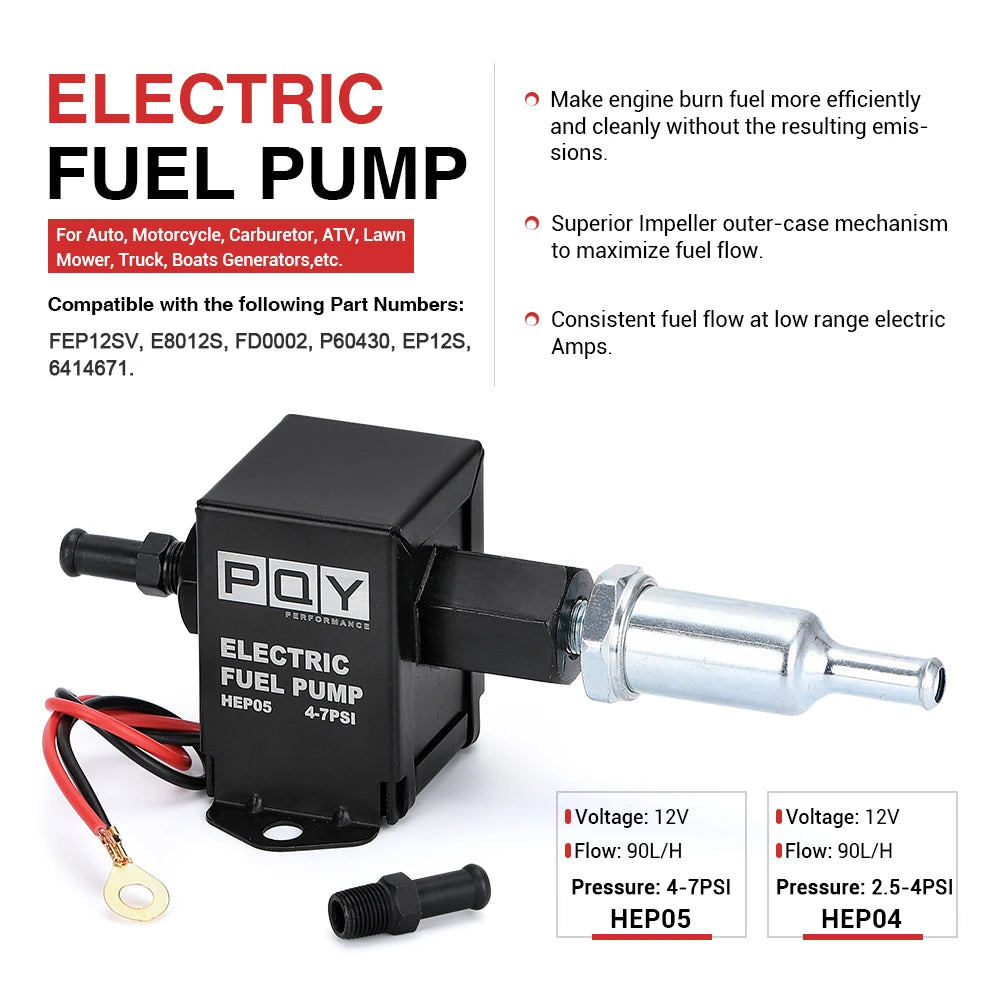 Universal 12V Electronic Inline Fuel Pump 4-7PSI High Pressure 90LPH