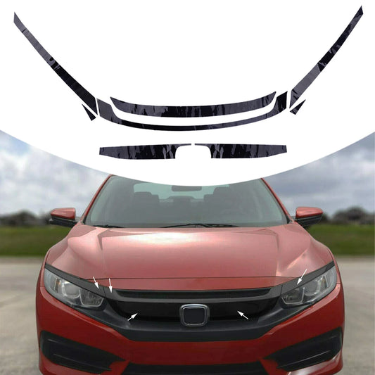 8pcs/set Glossy Black Car Front Upper Bumper Grille Molding Trim