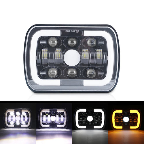 2PCS 5X7 7X6 LED Car Headlight Square DRL Turn Signal Hi/Lo Beam Halo