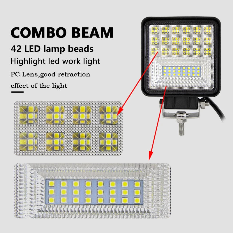 2pcs 4 Inch 126W LED Work Light Bar Driving Lights Off Road Fog Lamp