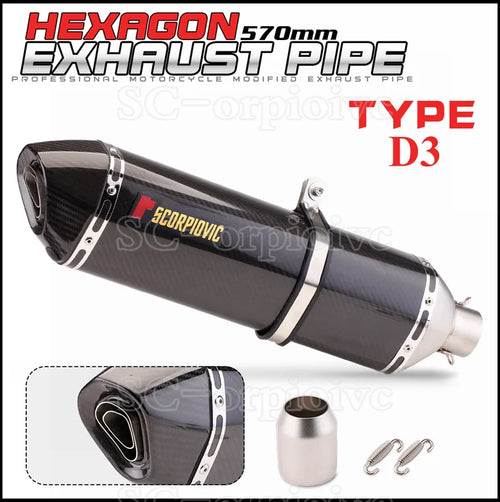 570MM Universal Motorcycle Exhaust Carbon fiber Escape Moto Pipe