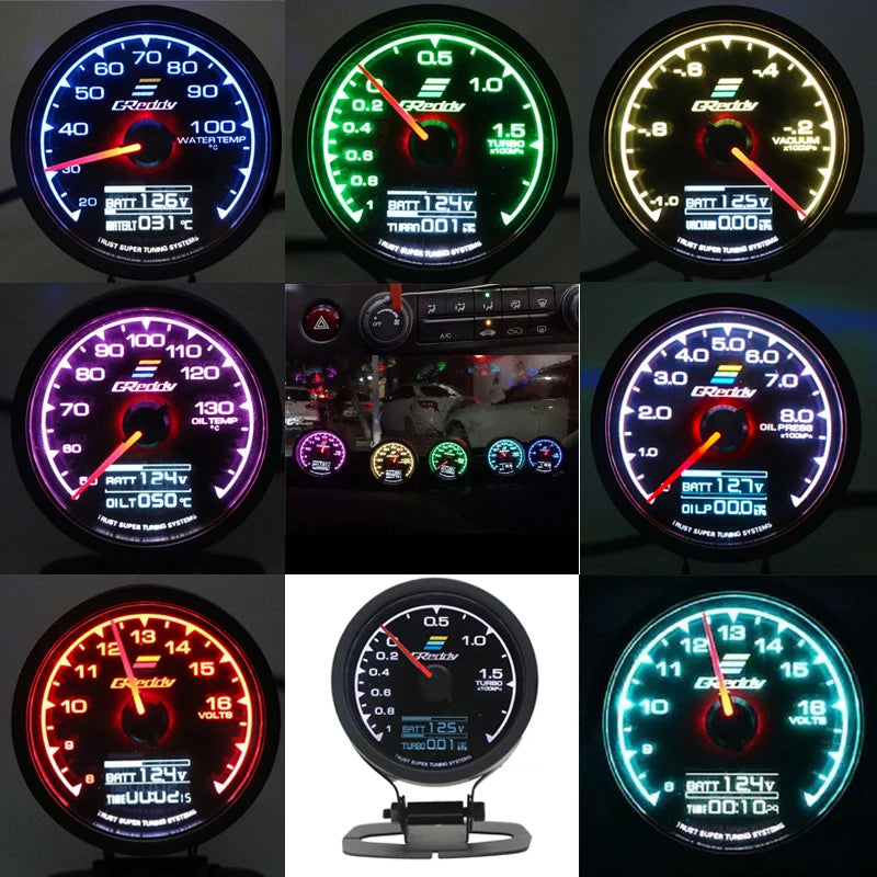 7 Color GReddi Car Turbo Boost Gauge Auto Multi LCD Digital Display