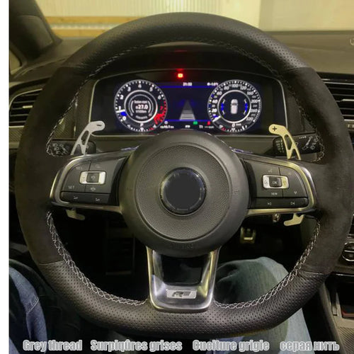 WCaRFun Customize Black Suede Car Steering Wheel Cover for Volkswagen