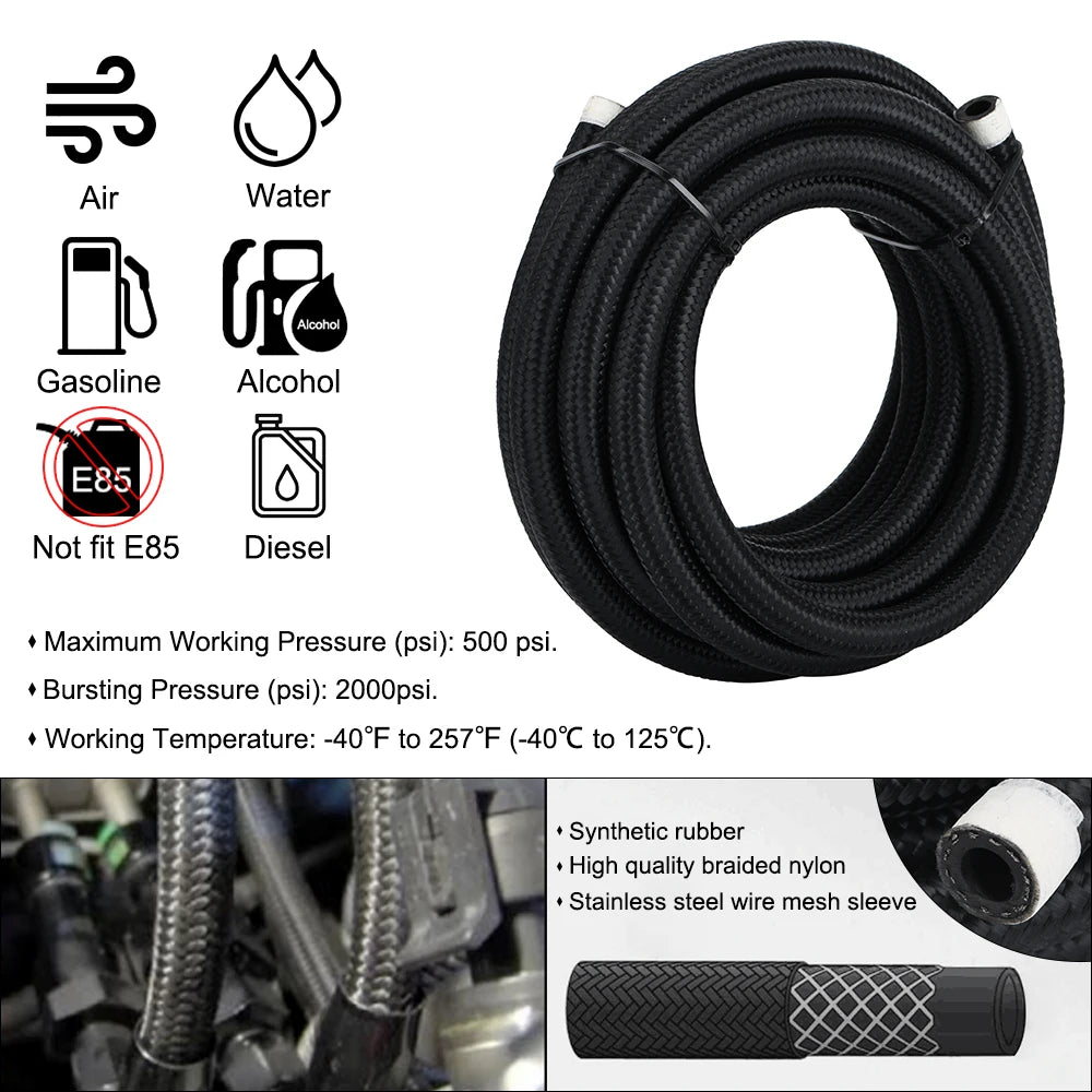 5Meter 6AN AN6  & Stainless Steel Braide Oil Fuel Hose Line +AN6 Hose