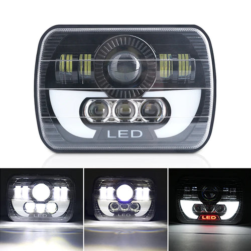 2PCS 5X7 7X6 LED Car Headlight Square DRL Turn Signal Hi/Lo Beam Halo