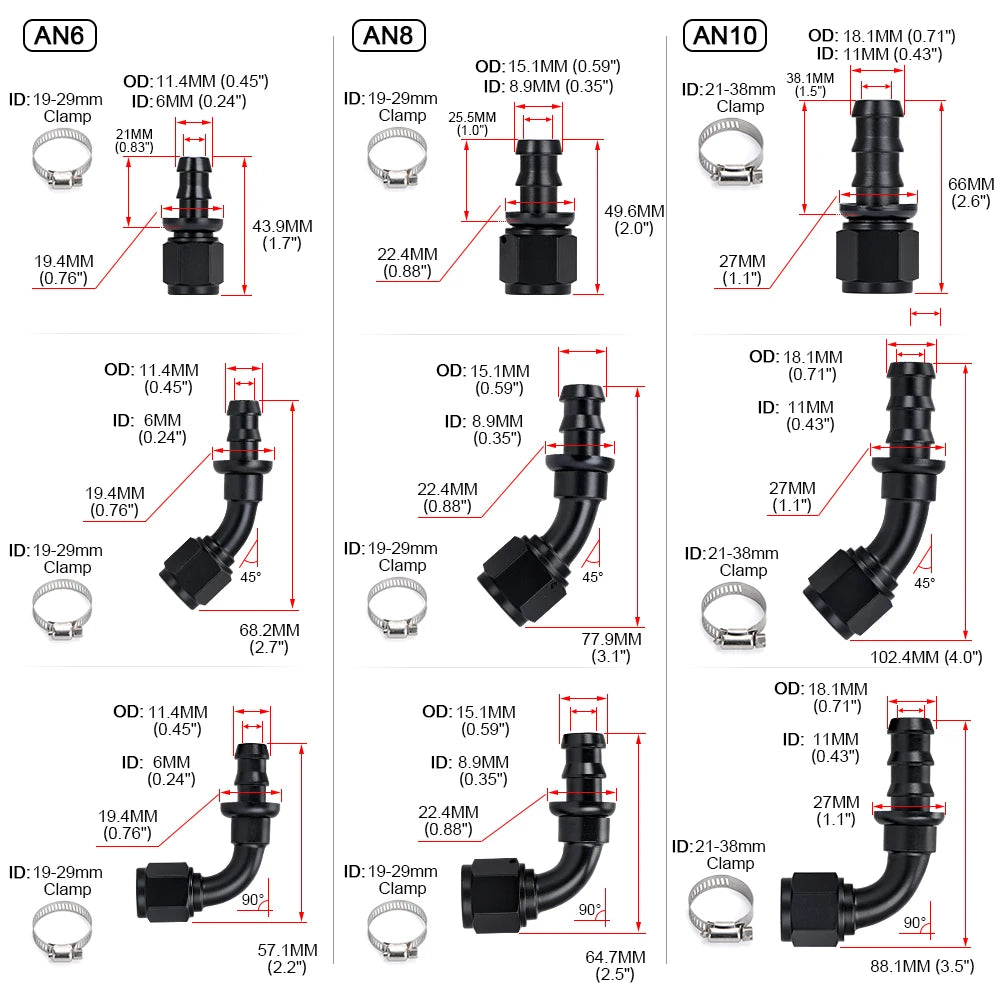 Universal AN6 AN8 AN10 Push-on Hose End Fittings Fuel Oil Cooler Hose