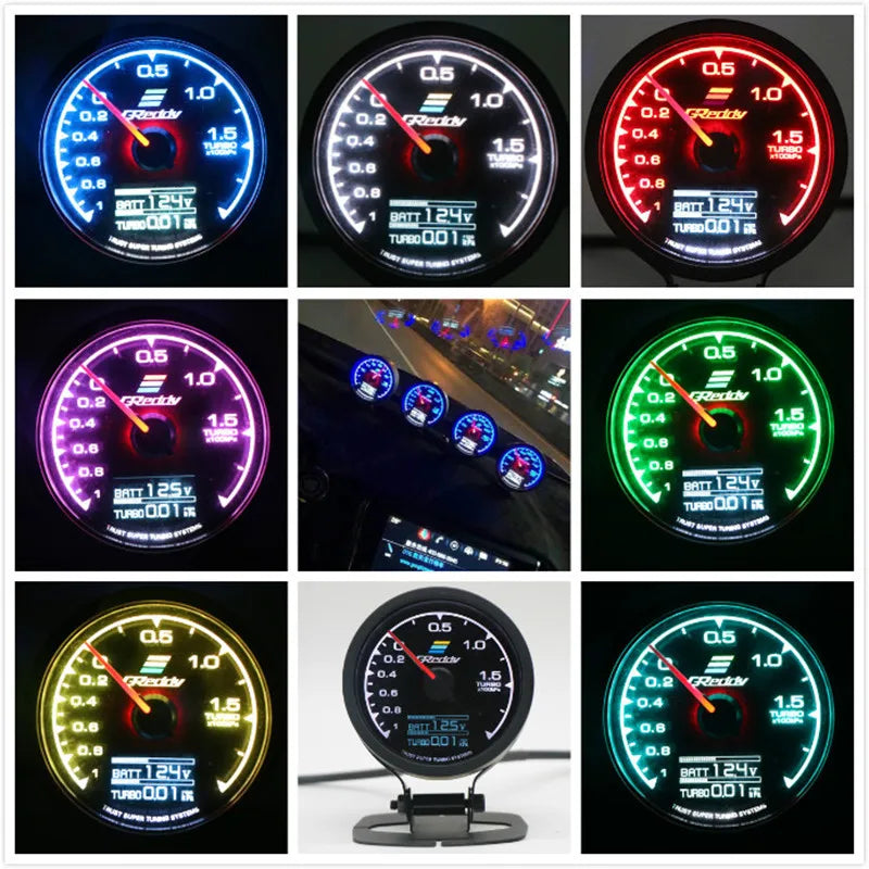 7 Color Turbo Boost Gauge Car Multi LCD Digital Display Racing Meter